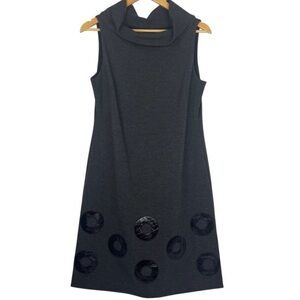 Muse Charcoal Grey with Black Circle Detail Sleeveless Mock Neck Midi Dress 12